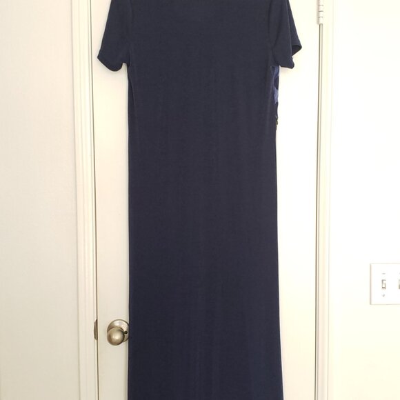 Cascais Woman Navy Blue Multicolor Unique Short Sleeve Formal Long Dress Size 10 - Picture 3 of 13
